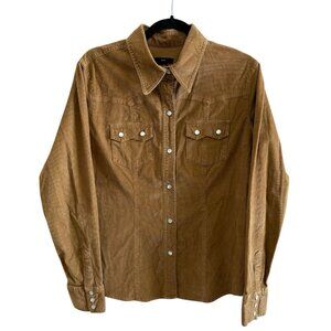 Vintage Y2K GAP Women Corduroy Brown Pearl Snap Shirt Western Cowgirl Rodeo Larg